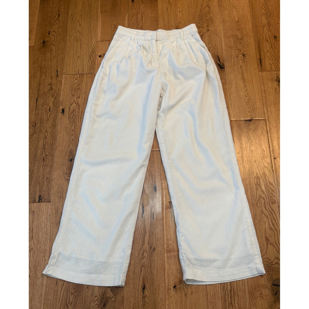 Abercrombie & Fitch White Linen Blend Wide Leg Pleated Pants XS Short